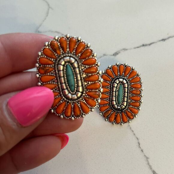 Western Orange and Turquoise Earrings NWT - Picture 2 of 4